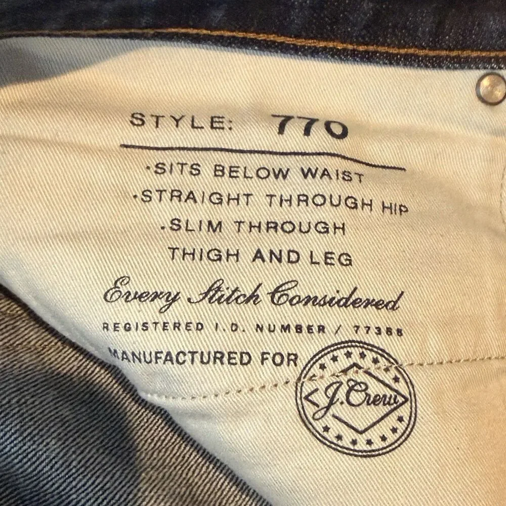 J. Crew Style 770  Slim Fit  Dark Wash Dadcore Jeans Men’s 36x34 Preppy